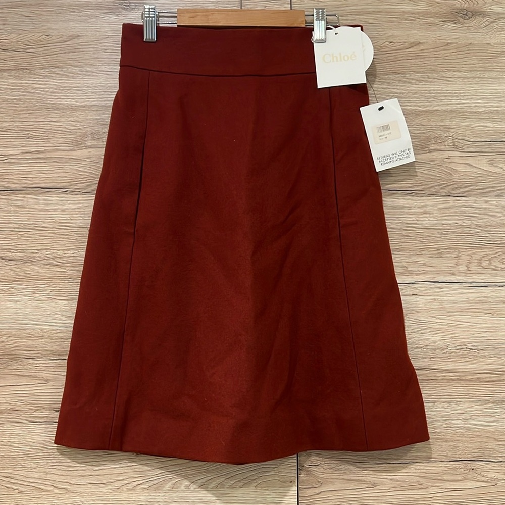 Chloe women skirt wool new size 38red vine color